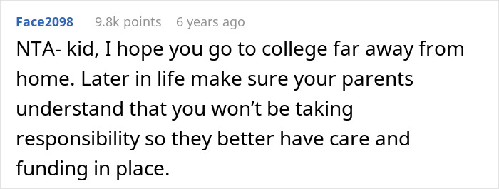 Screenshot of an online comment offering advice to a teen feeling like a prisoner babysitting an autistic sibling. Screenshot of an online comment offering advice to a teen feeling like a prisoner babysitting an autistic sibling.