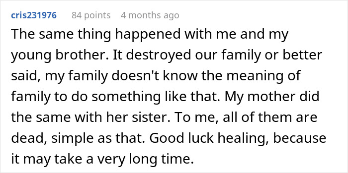 User comment about family destruction and healing after a husband's dark secret shakes a woman's world early in marriage.