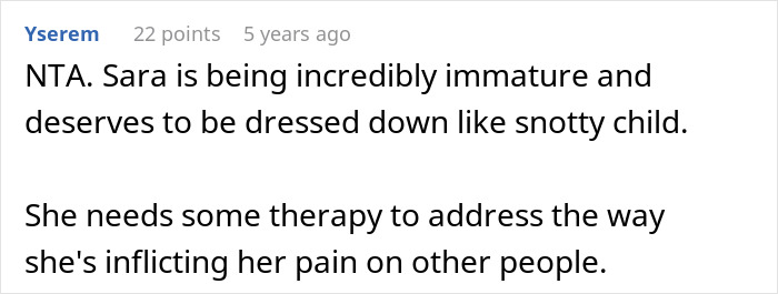 Screenshot of an online comment about a single sister struggling with her sibling's engagement and immaturity issues. Screenshot of an online comment about a single sister struggling with her sibling's engagement and immaturity issues.