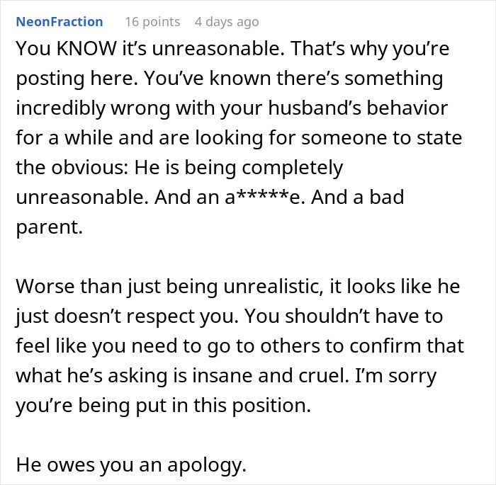 Comment text criticizing husband who expects wife to work and study full time while caring for two kids, highlighting unreasonable demands. Comment text criticizing husband who expects wife to work and study full time while caring for two kids, highlighting unreasonable demands.