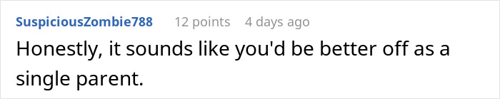 Comment on a forum post discussing husband expects wife to work study full time with two kids, highlighting single parent perspective. Comment on a forum post discussing husband expects wife to work study full time with two kids, highlighting single parent perspective.