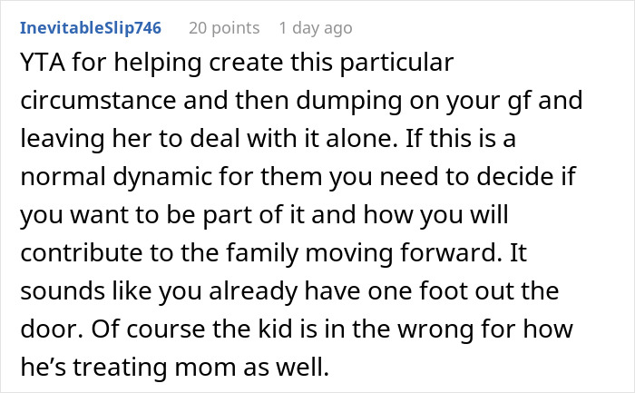 Reddit comment criticizing a man walking out during his girlfriend’s son’s mountain biking meltdown early morning. Reddit comment criticizing a man walking out during his girlfriend’s son’s mountain biking meltdown early morning.