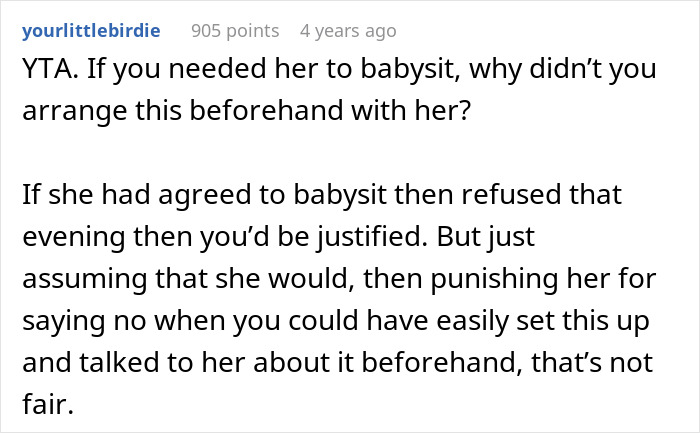 Comment criticizing dad pulling funding for 17-year-old’s trip after she chooses friend’s party over babysitting siblings. Comment criticizing dad pulling funding for 17-year-old’s trip after she chooses friend’s party over babysitting siblings.