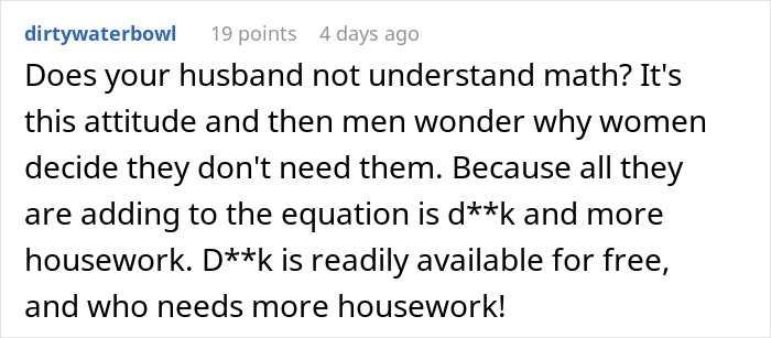 Alt text: Online comment expressing frustration about husband expecting wife to work, study full-time, and manage two kids. Alt text: Online comment expressing frustration about husband expecting wife to work, study full-time, and manage two kids.
