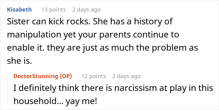 Alt text: Reddit comments discussing parents enabling manipulation and narcissism in a family conflict over a cat. Alt text: Reddit comments discussing parents enabling manipulation and narcissism in a family conflict over a cat.