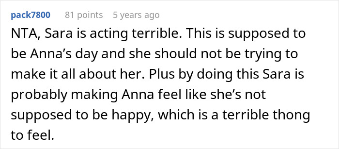 Comment discussing single sister unable to handle sibling’s engagement, focusing on jealousy and emotional impact. Comment discussing single sister unable to handle sibling’s engagement, focusing on jealousy and emotional impact.