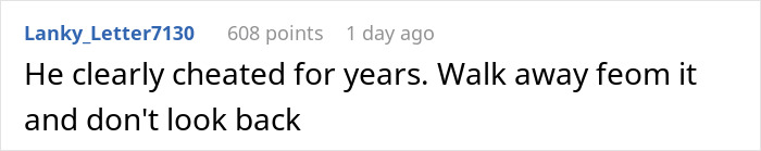 Comment expressing advice to walk away after discovering infidelity, related to breaking up over photograph. Comment expressing advice to walk away after discovering infidelity, related to breaking up over photograph.