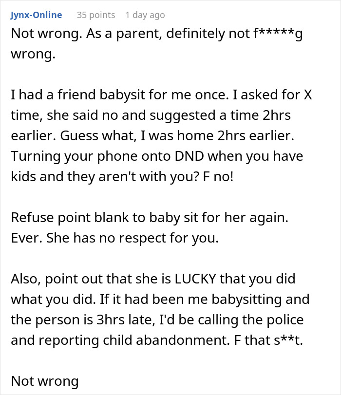Screenshot of a text discussion about a mom asking a friend to babysit then going MIA for hours. Screenshot of a text discussion about a mom asking a friend to babysit then going MIA for hours.
