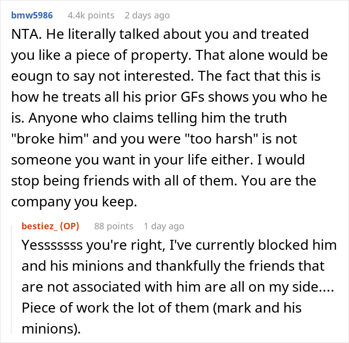 Reddit user discusses guy telling old friend to date him instead of her boyfriend because he's tall, then breaks down after rejection. Reddit user discusses guy telling old friend to date him instead of her boyfriend because he's tall, then breaks down after rejection.