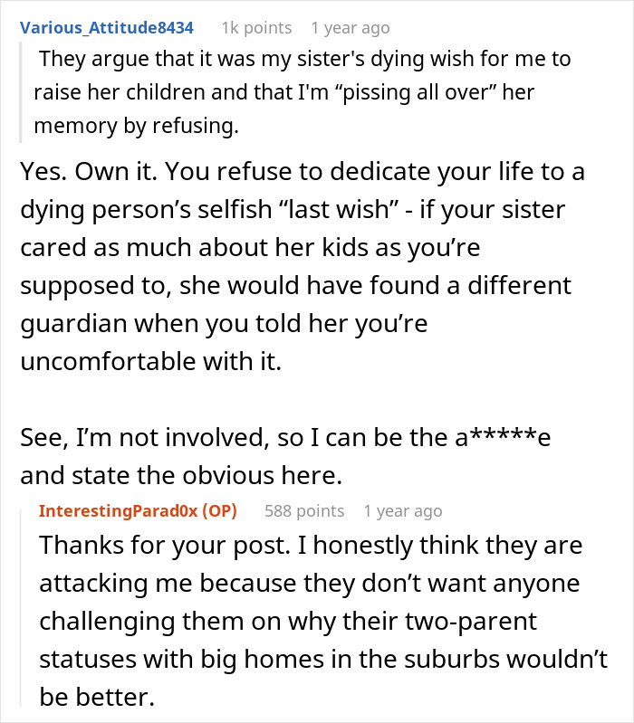 Text exchange discussing a woman’s life turning upside down after her late sister’s dying wish about children and guardianship. Text exchange discussing a woman’s life turning upside down after her late sister’s dying wish about children and guardianship.