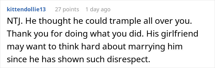 Screenshot of a Reddit comment defending a woman shutting down her brother’s proposal at her baby shower. Screenshot of a Reddit comment defending a woman shutting down her brother’s proposal at her baby shower.