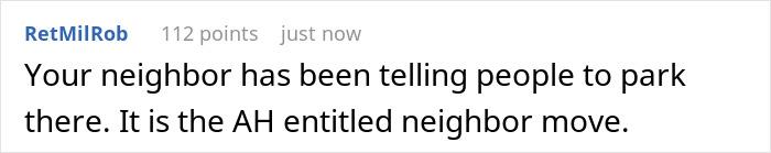 Comment text on a social media post discussing a nurse coming home from a 12-hour shift to find a neighbor using her driveway. Comment text on a social media post discussing a nurse coming home from a 12-hour shift to find a neighbor using her driveway.