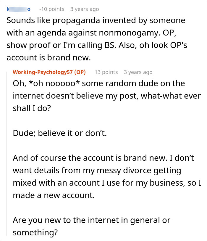Reddit conversation discussing regret after a guy comes out as poly and asks for an open marriage. Reddit conversation discussing regret after a guy comes out as poly and asks for an open marriage.