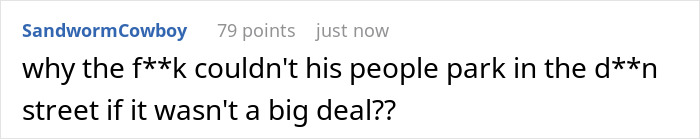 Comment expressing frustration about neighbor repeatedly using nurse's driveway after a 12-hour shift. Comment expressing frustration about neighbor repeatedly using nurse's driveway after a 12-hour shift.