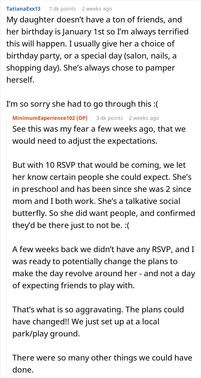 Comments discussing a father upset as parents promised to come to his daughter’s birthday but didn’t show up. Comments discussing a father upset as parents promised to come to his daughter’s birthday but didn’t show up.