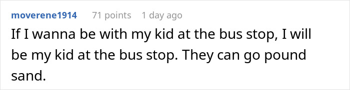 Comment about being the kid at the bus stop expressing a humorous parenting perspective on kids bus stop parenting. Comment about being the kid at the bus stop expressing a humorous parenting perspective on kids bus stop parenting.