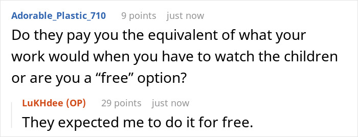 Text conversation about a teen expected to help with babysitting half siblings for free by a couple. Text conversation about a teen expected to help with babysitting half siblings for free by a couple.