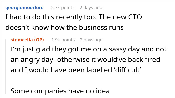 Screenshot of a discussion where an engineer describes challenges after software access is revoked by HR. Screenshot of a discussion where an engineer describes challenges after software access is revoked by HR.