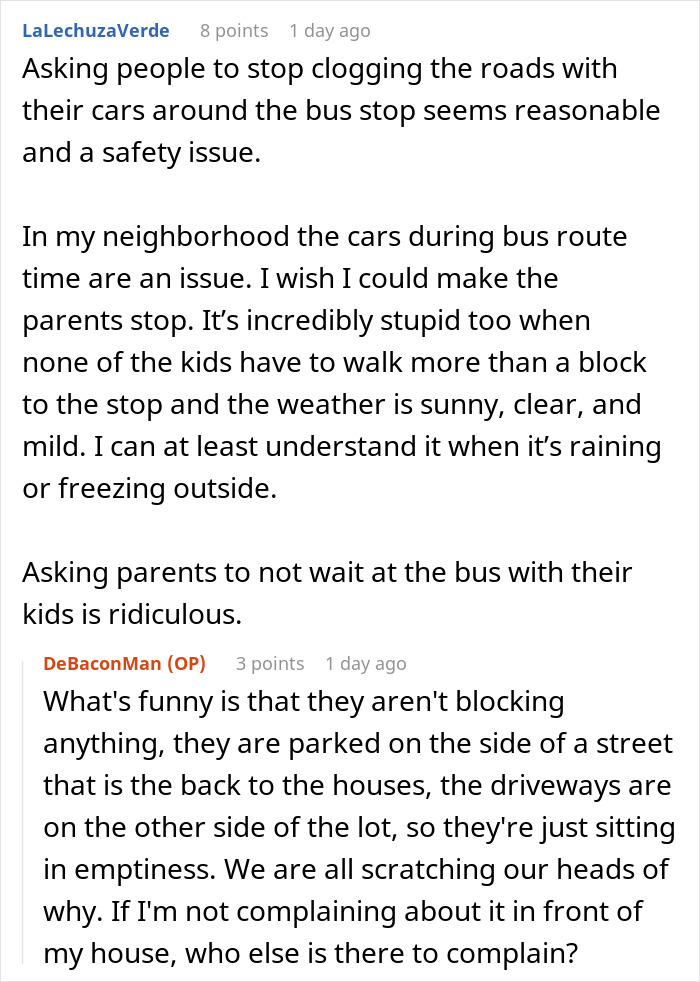 Discussion about kids bus stop parenting and traffic safety concerns raised by neighbors near bus routes. Discussion about kids bus stop parenting and traffic safety concerns raised by neighbors near bus routes.