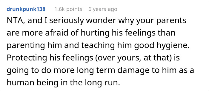 Screenshot of an online comment discussing a teen creating a hygiene checklist for his brother before school drives. Screenshot of an online comment discussing a teen creating a hygiene checklist for his brother before school drives.