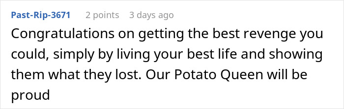 Comment text praising a woman turning her life around and living her best life after discovering what her husband thinks of her body. Comment text praising a woman turning her life around and living her best life after discovering what her husband thinks of her body.