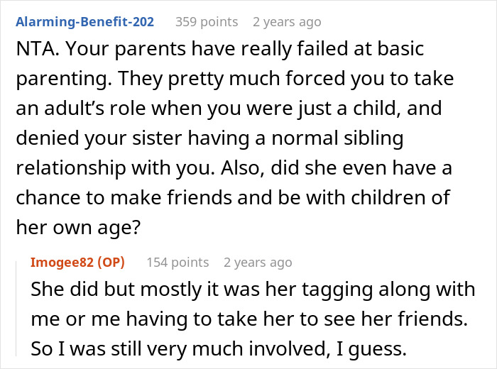 Text conversation about forced parenting role, expressing frustration over expectations placed on sister but not brother. Text conversation about forced parenting role, expressing frustration over expectations placed on sister but not brother.
