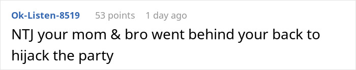 Comment text on a social media post discussing a woman shutting down her brother’s proposal at her baby shower. Comment text on a social media post discussing a woman shutting down her brother’s proposal at her baby shower.