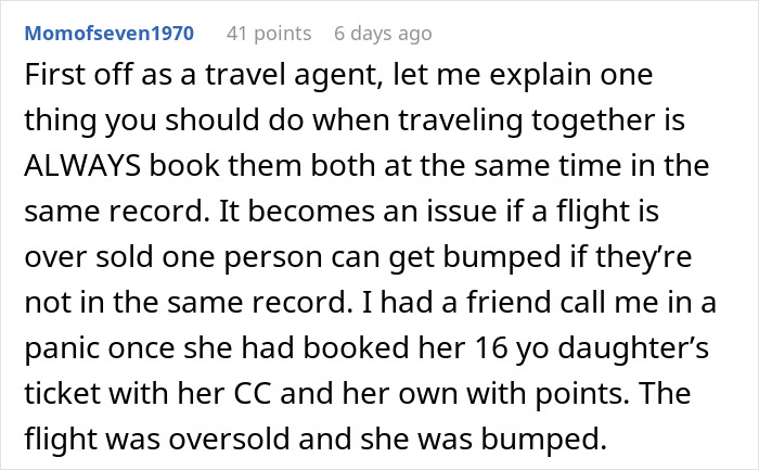 Comment from a travel agent explaining the importance of booking both honeymoon tickets together to avoid issues. Comment from a travel agent explaining the importance of booking both honeymoon tickets together to avoid issues.
