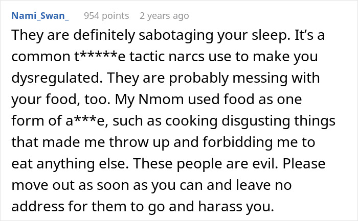 Comment discussing parents’ food poisoning concerns causing daughter to feel sick and question their intentions online.
