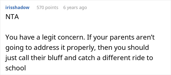 Screenshot of a social media comment discussing a teen's hygiene checklist for brother before school car rides. Screenshot of a social media comment discussing a teen's hygiene checklist for brother before school car rides.
