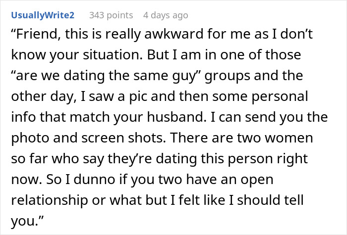 Comment revealing friend’s husband dating the same guy, sharing screenshots and concerns in an online discussion thread. Comment revealing friend’s husband dating the same guy, sharing screenshots and concerns in an online discussion thread.