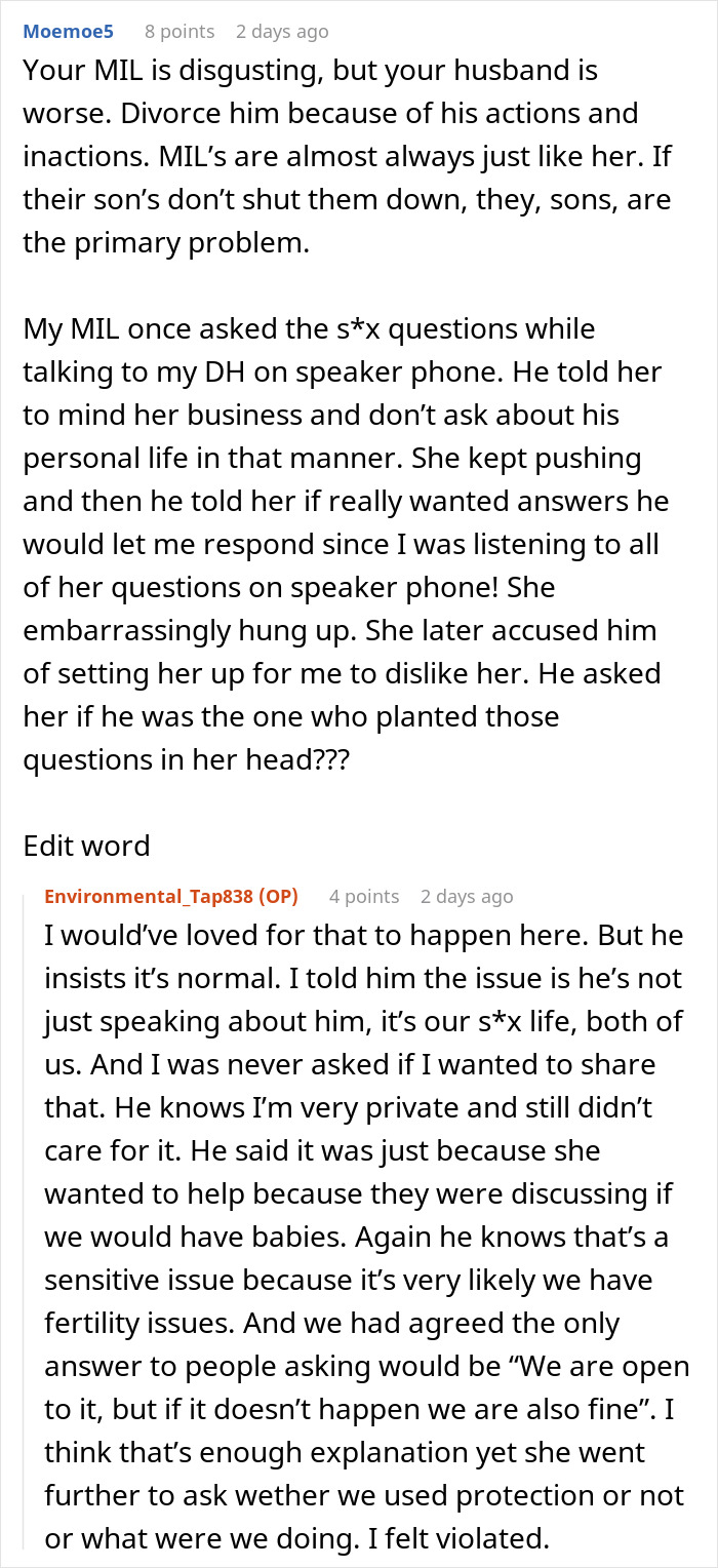 Online discussion about inlaws pushing boundaries during divorce and the impact on personal privacy in relationships. Online discussion about inlaws pushing boundaries during divorce and the impact on personal privacy in relationships.
