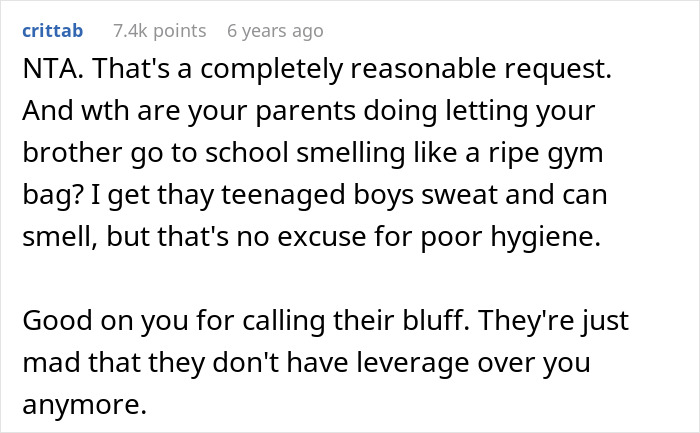 Comment defending teen's hygiene checklist for brother before school drives amid parents calling it humiliating and unfair. Comment defending teen's hygiene checklist for brother before school drives amid parents calling it humiliating and unfair.