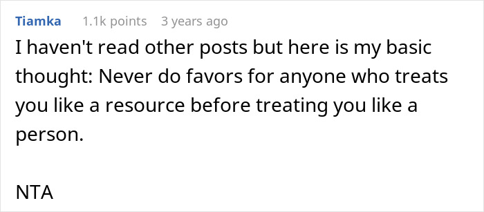 Text post sharing a personal view on refusing babysit stepsiblings, emphasizing self-respect and boundaries in favors.