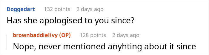 Screenshot of a Reddit conversation showing a discussion about sister-boyfriend relationship drama and unresolved apologies. Screenshot of a Reddit conversation showing a discussion about sister-boyfriend relationship drama and unresolved apologies.