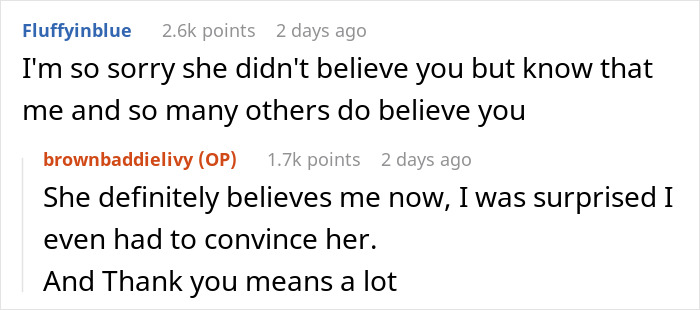 User comments discussing trust and belief in a sister-boyfriend relationship drama situation. User comments discussing trust and belief in a sister-boyfriend relationship drama situation.