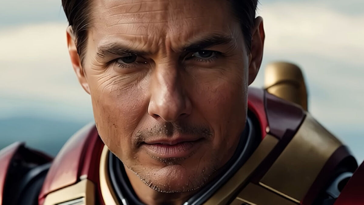 Close-up of a man in an Iron Man suit, depicting the Avengers recast using AI as a 90s Hollywood movie.