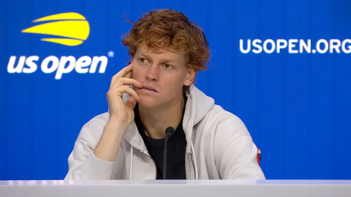 Jannik Sinner at a US Open press conference, reacting to tennis fan trying to steal from his bag during the tournament.