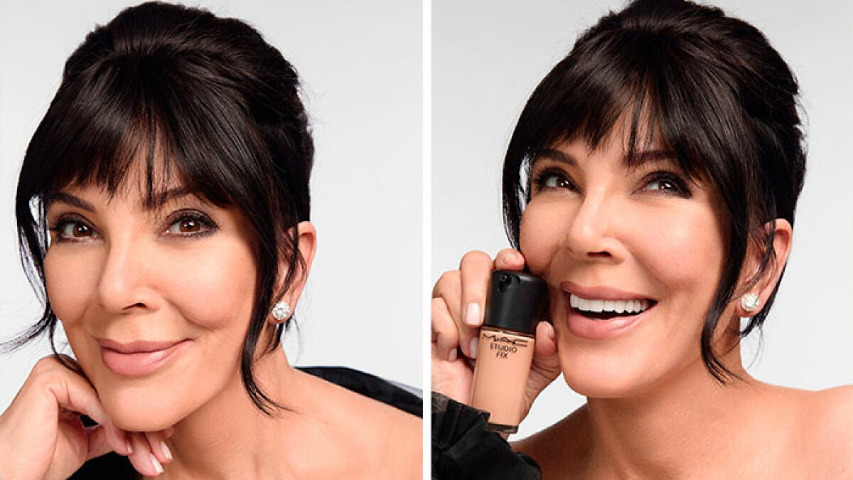 Close-up of a woman with dark hair promoting a MAC makeup product in a great commercial for her plastic surgeon.