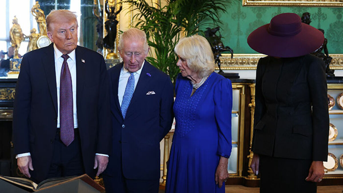 Donald Trump, King Charles, Camilla, and Melania Trump in the UK, with Melaniau2019s outfit receiving brutal mockery.