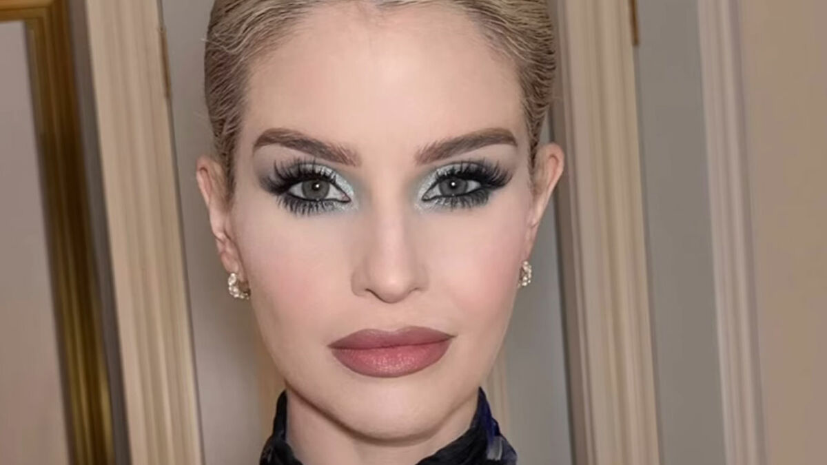 Close-up of a woman with dramatic makeup, highlighting features related to stars accused of using Ozempic.