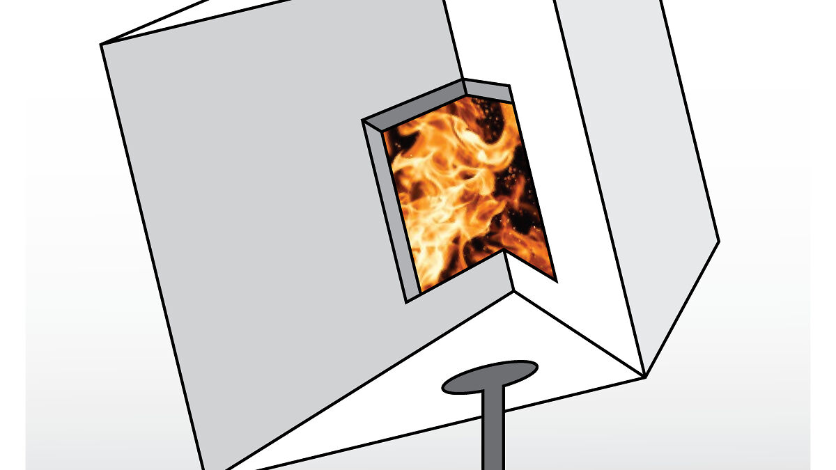 Impossible object with a fiery optical illusion inside, demonstrating a creative visual paradox design.