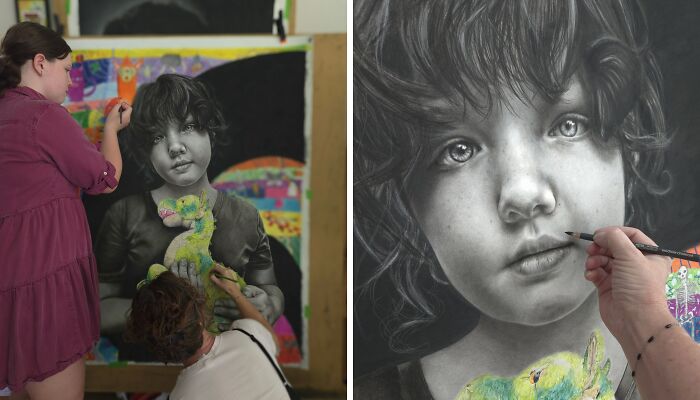 My Daughter Crashed My Huge Charcoal Drawing, And Made It Way Better