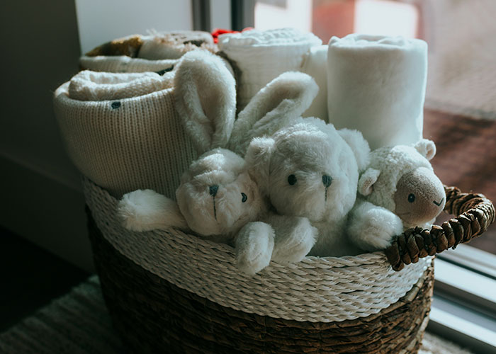 Basket filled with soft toys and rolled blankets beside a window, symbolizing landlord finally getting rid of tenants. Basket filled with soft toys and rolled blankets beside a window, symbolizing landlord finally getting rid of tenants.