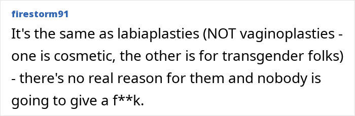 Comment discussing differences in cosmetic procedures and the rising trend of scrotox among men. Comment discussing differences in cosmetic procedures and the rising trend of scrotox among men.
