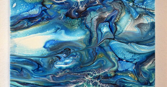 My First Deconstructed Bloom 💙 Stunning Acrylic Pouring With Blues & Gold