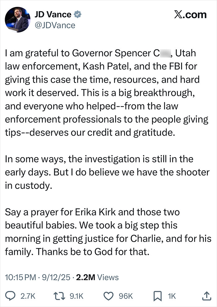 Possible Motive Emerges Behind Charlie Kirk Sniper Attack, Officials Say Possible Motive Emerges Behind Charlie Kirk Sniper Attack, Officials Say