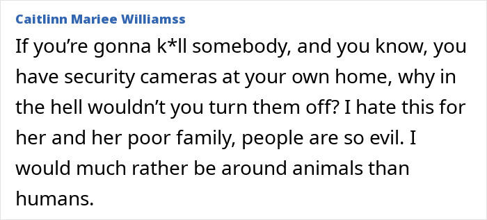 ALT text: Screenshot of a social media comment expressing frustration about security cameras in a flight attendant’s mysterious disappearance case. ALT text: Screenshot of a social media comment expressing frustration about security cameras in a flight attendant’s mysterious disappearance case.