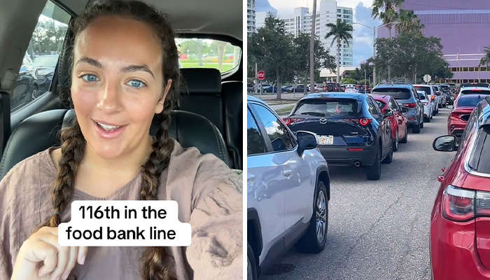 Woman Shows The Line She Has To Wait In To Get Her Food Bank Packet, People Can’t Get Over The Cars