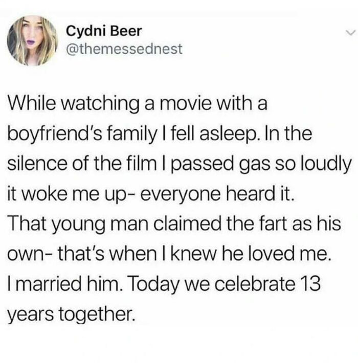 Screenshot of a humorous text about men humor involving family, love, and coping with awkward moments in relationships.